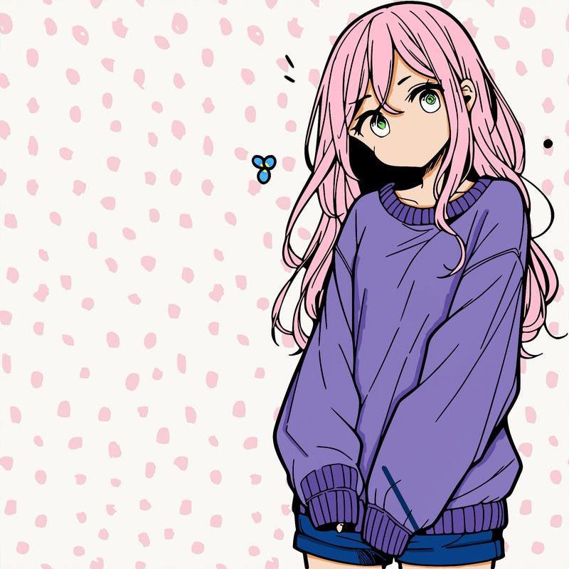 manga teen girl  in a sweater and baggy pants