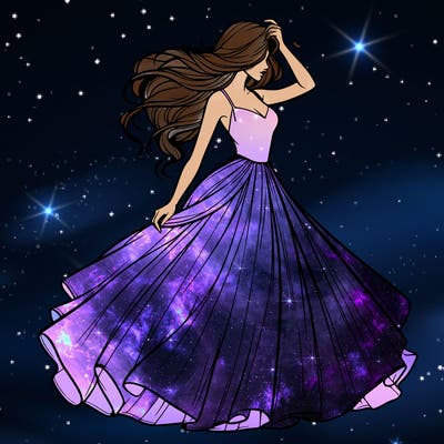 realistic woman with dress flowing in the wind