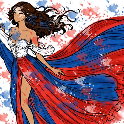 realistic woman in dress flowing the the wind