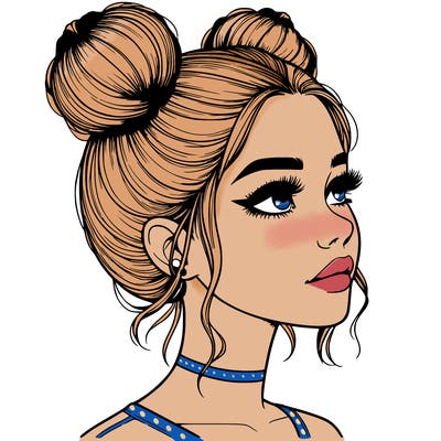 realistic girl with buns on the top of her head