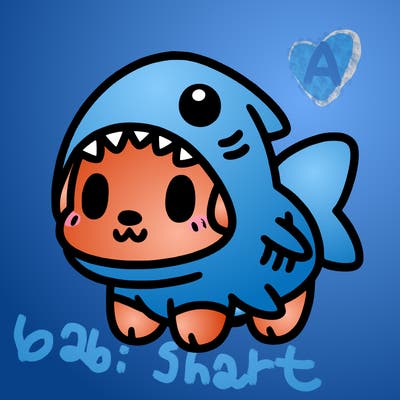 cute dog wearing a shark costume