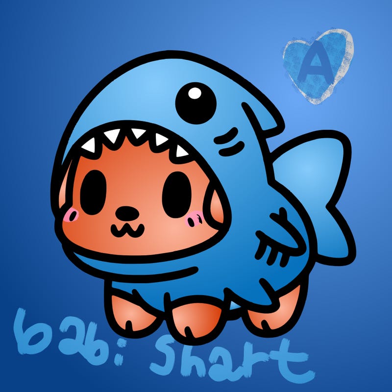 cute dog wearing a shark costume