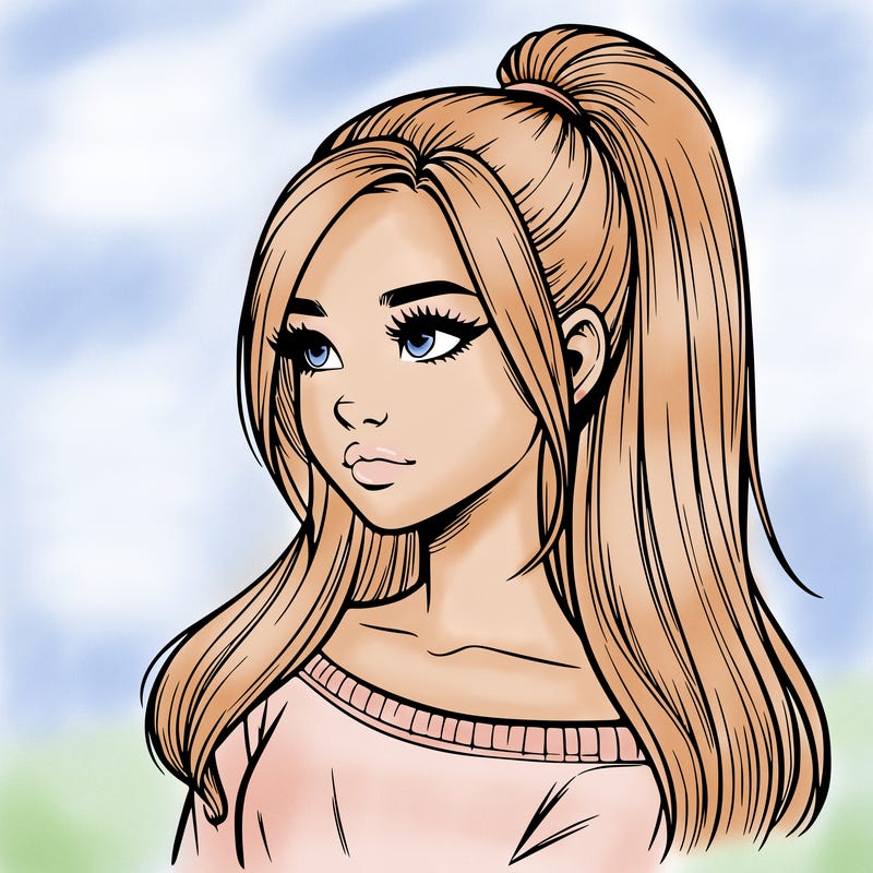 realistic girl with a high ponytail