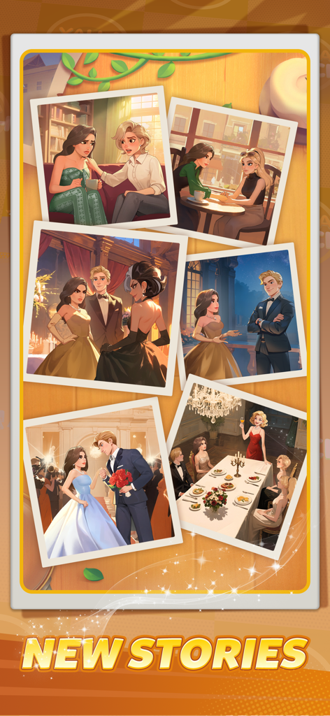 Yalla Match - Vogue Star - Un collage de photos montrant diverses scènes d'histoire dramatiques et romantiques du jeu