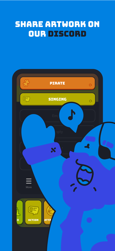 Screenshot of the Creo app showing a singing pirate art prompt and an invitation to share work on Discord