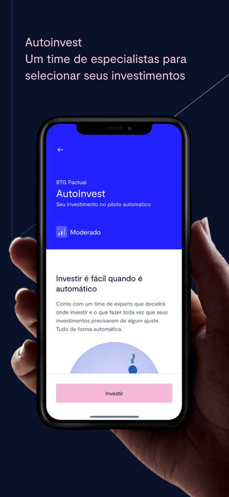 Necton Investimentos - Smartphone screen showing the Necton Investimentos AutoInvest automated investment feature by BTG Pactual