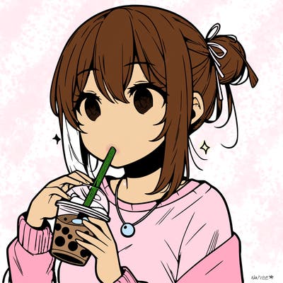 manga character drinking boba