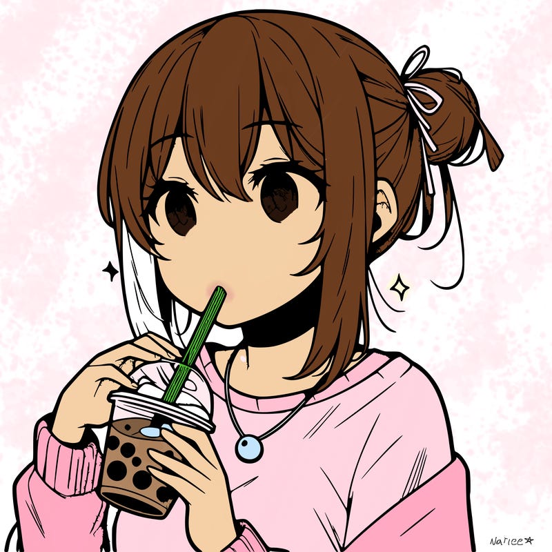 manga character drinking boba