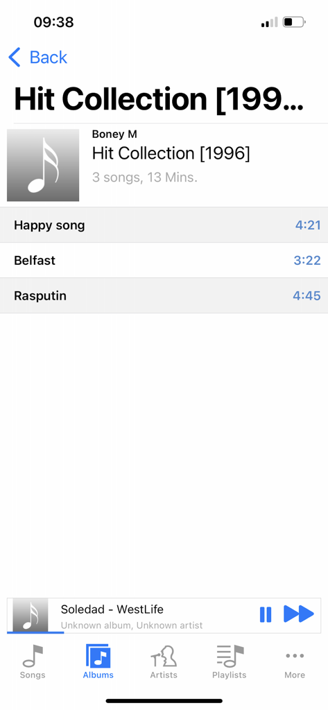FLAC Player+ - FLAC Player plus album tracklist interface showing songs and playback controls