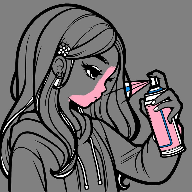 a realistic girl spray painting