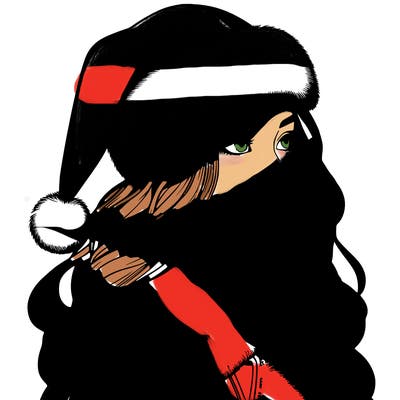 realistic girl in santa hat