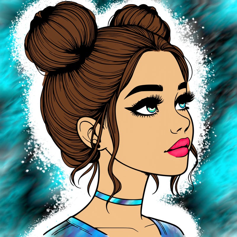 realistic girl with buns on the top of her head