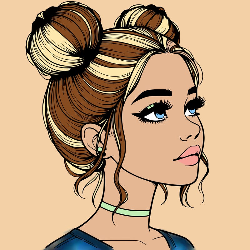 realistic girl with buns on the top of her head