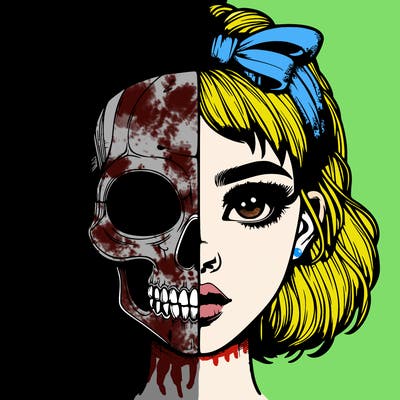 realistic girl with half skull mask