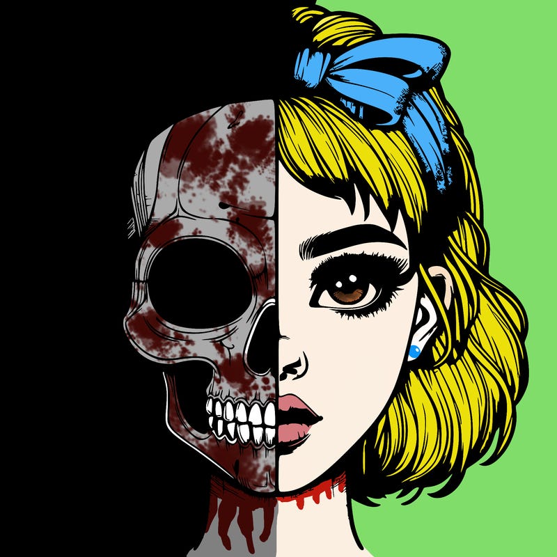 realistic girl with half skull mask