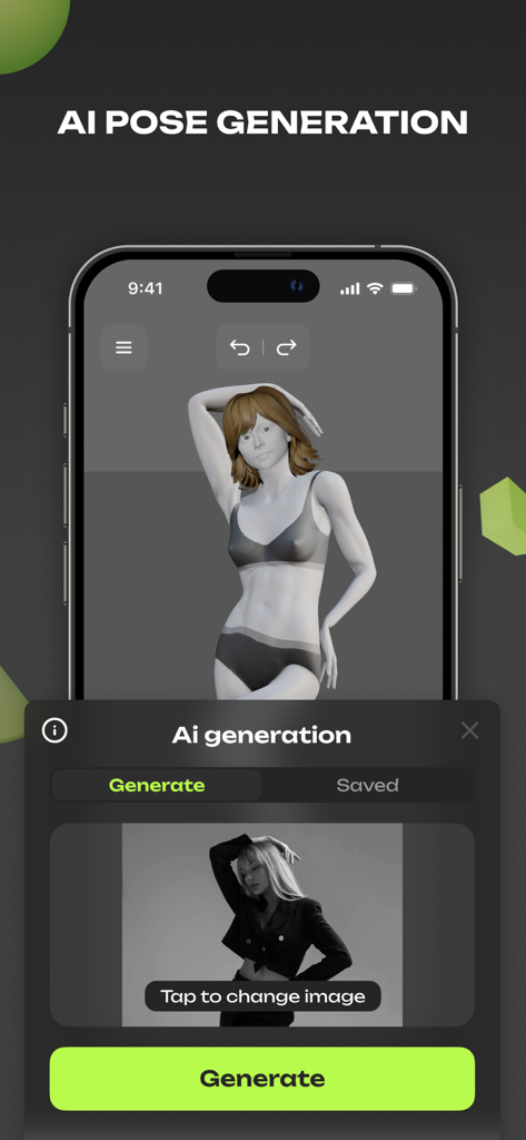 3D Pose Maker: Easy Models - A 3D model in a pose generated from a real photo using the AI pose creator feature in the 3D Pose Maker app.