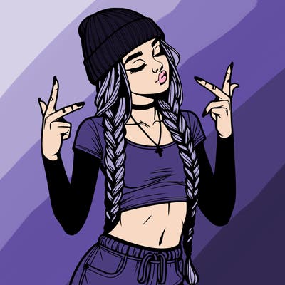 realistic teenage girl with braids and a beanie and crop top doing 🫶🏼