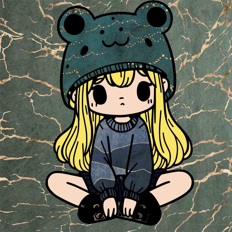 a girl wearing a frog hat and some frog socks