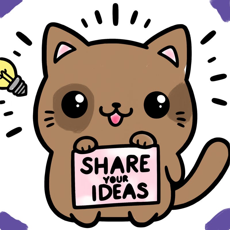 a cute cat saying share your ideas