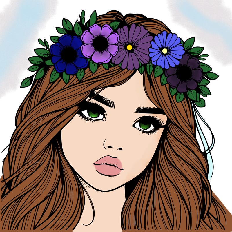 realistic girl with flowers crown