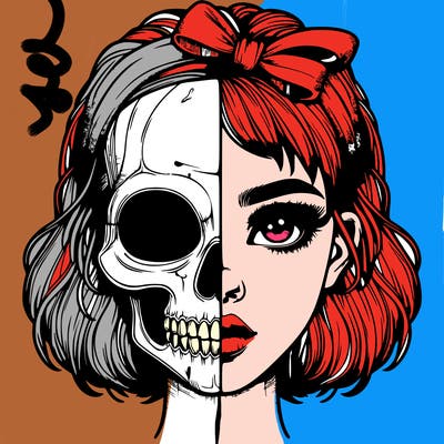 realistic girl with half skull mask