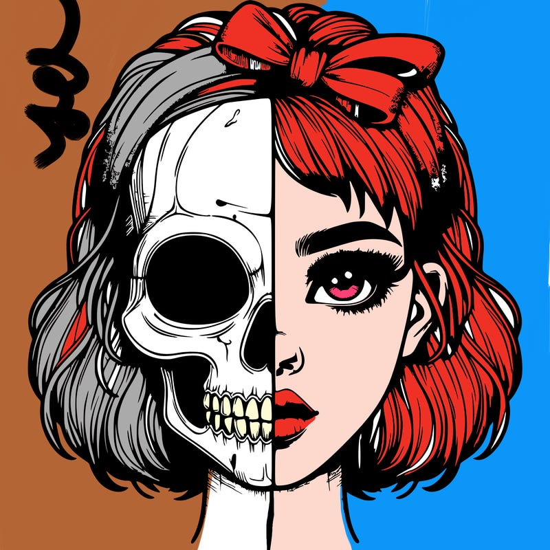 realistic girl with half skull mask