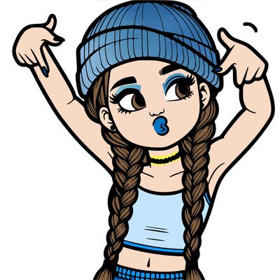 realistic teenage girl with braids and a beanie and crop top doing 🫶🏼
