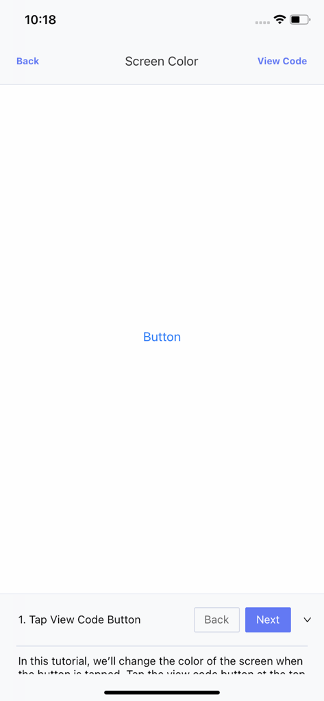 Thunkable Live - Thunkable Live tutorial interface showing a lesson on changing screen color