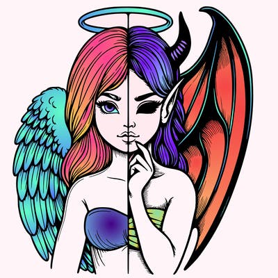 realistic angel half demon