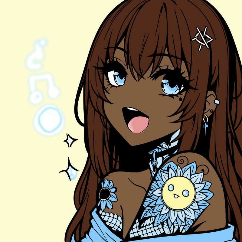 anime female with a tattoo and a mouth