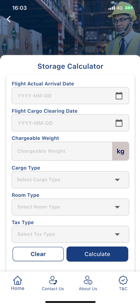 SriLankan Cargo - SriLankan Cargo app storage calculator screen with input fields for logistics data