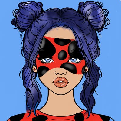 realistic girl with two buns in hair and lips