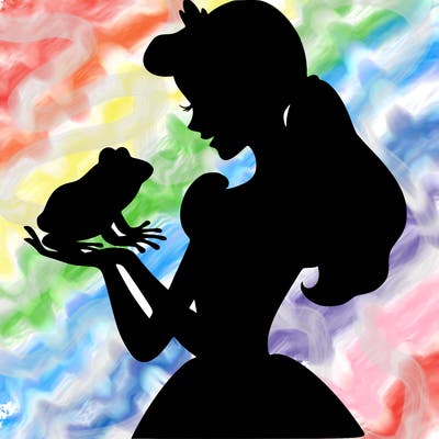 a shadow of a princess holding a frog realistic