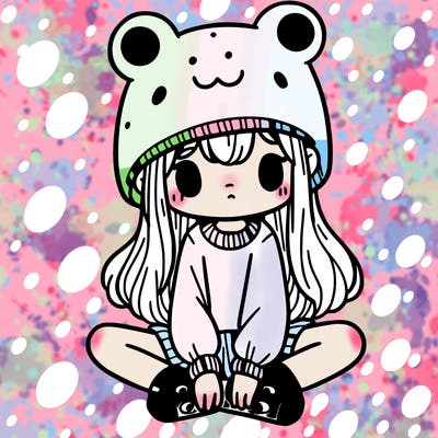 a girl wearing a frog hat and some frog socks