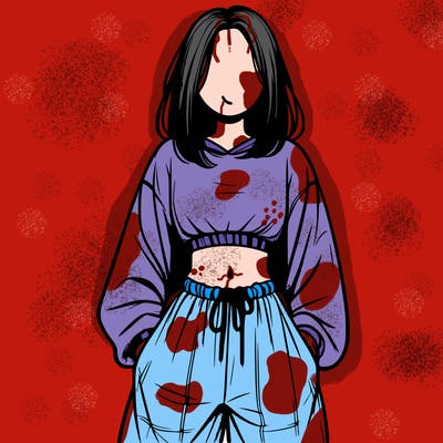 realistic girl faceless with baggy pants and a crop top