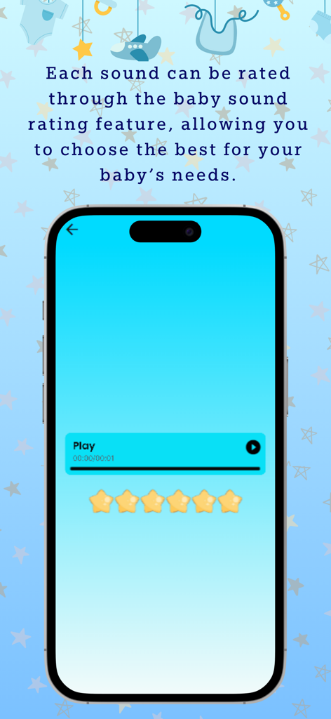 Baby Translator - Interfaz de la aplicación Traductor de Bebés mostrando un sistema de calificación de cinco estrellas para los sonidos de bebé