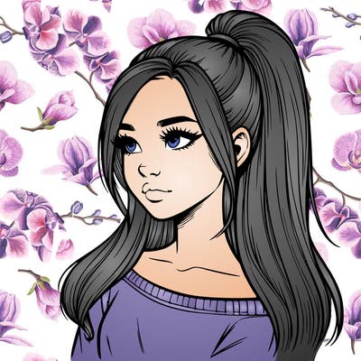 realistic girl with a high ponytail