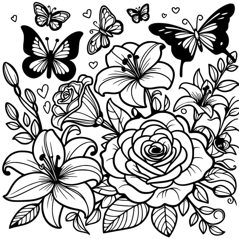 roses and butterflies and lilys