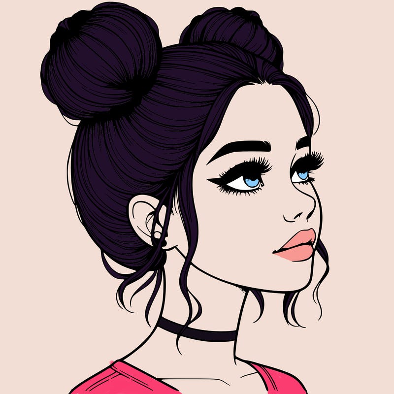 realistic girl with buns on the top of her head