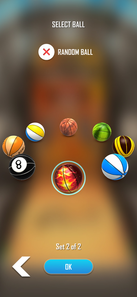 Basketball Flick 3D - A menu screen in Basketball Flick 3D showing multiple colorful basketball skins and custom ball designs to choose from