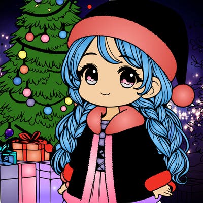 christmas girl in front of tree realistic