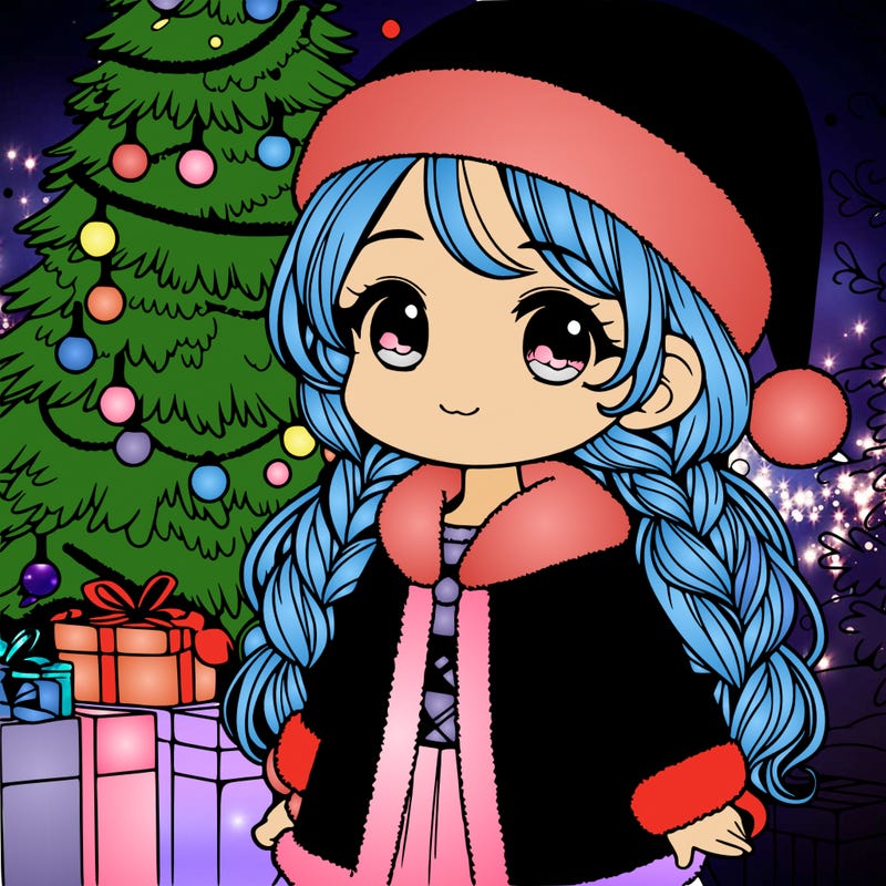 christmas girl in front of tree realistic