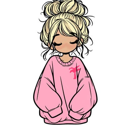 girl with baggy sweatshirt and messy bun