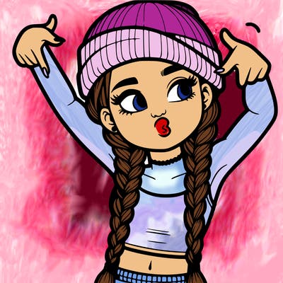 realistic teenage girl with braids and a beanie and crop top doing 🫶🏼