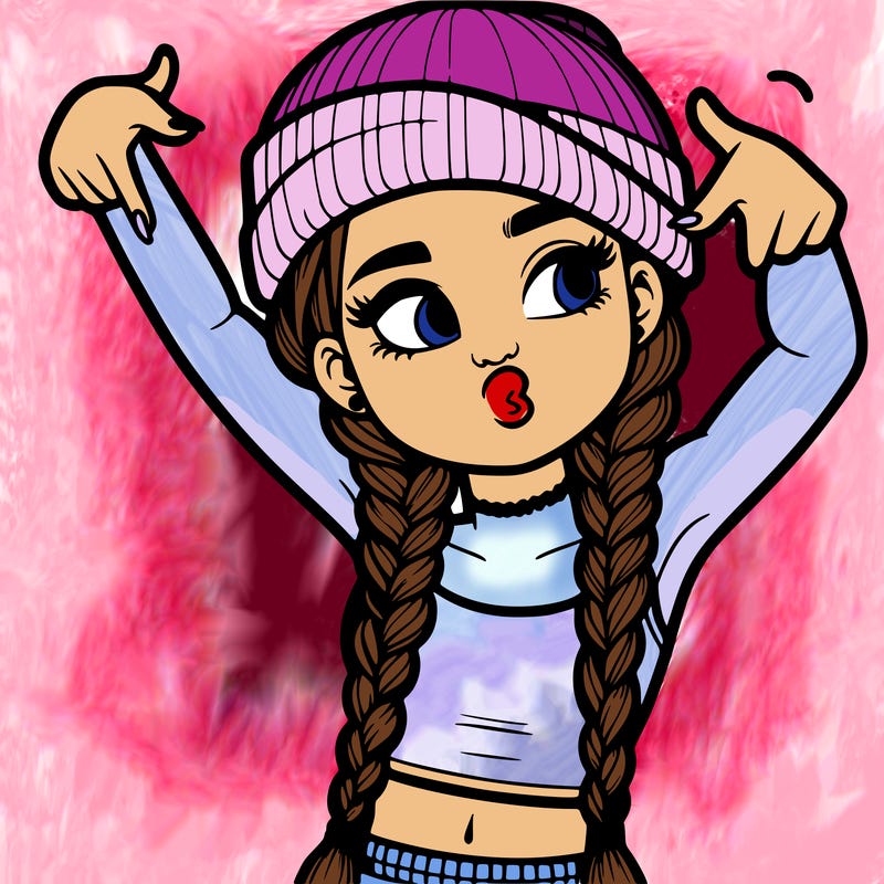 realistic teenage girl with braids and a beanie and crop top doing 🫶🏼