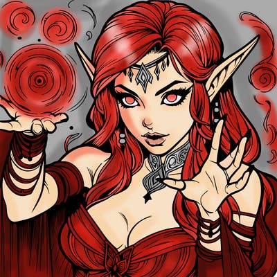 realistic scary beautiful elf sorceress casting spell