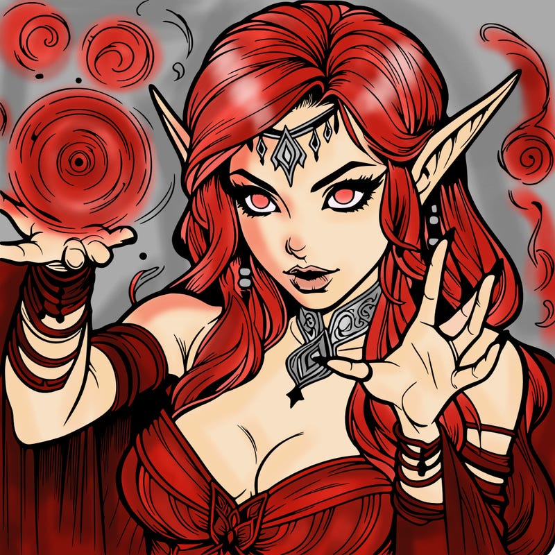 realistic scary beautiful elf sorceress casting spell