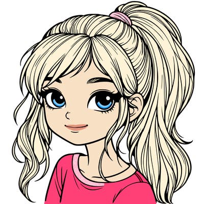 realistic girl with ponytail