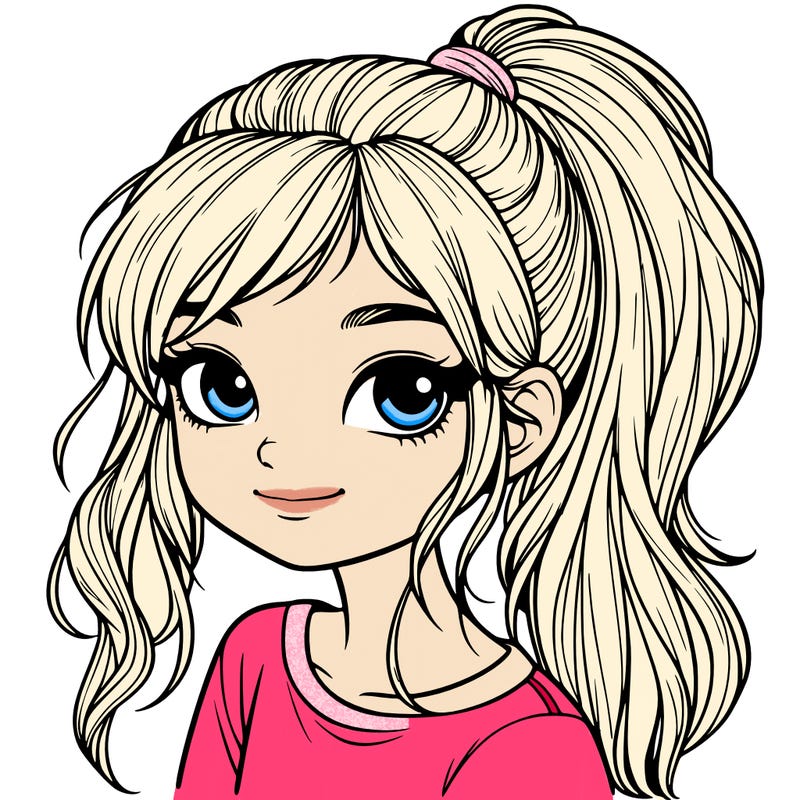 realistic girl with ponytail