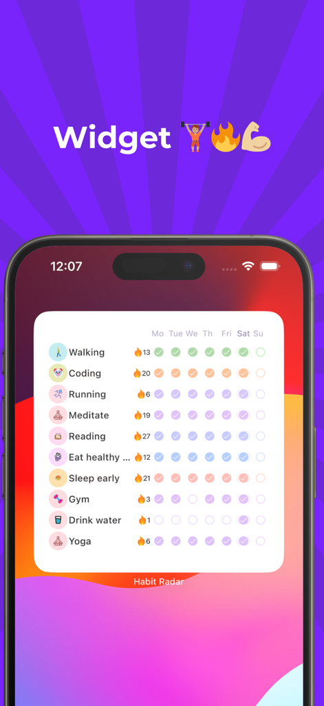 Habit Radar : Habit Tracker - Habit Radar iOS widget showing daily habit streaks and progress